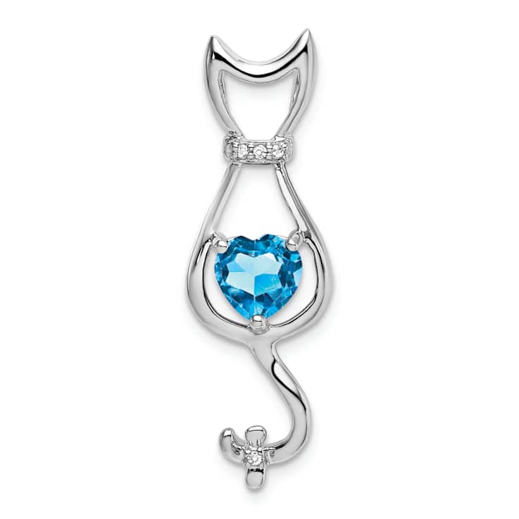Rhodium Over 10k White Gold 0.99 ctw Swiss Blue Topaz and Accent Diamond
Cat Pendant
