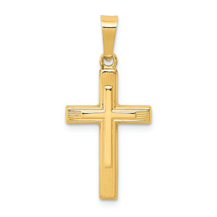 14k Yellow Gold Polished and Textured Latin Cross Pendant