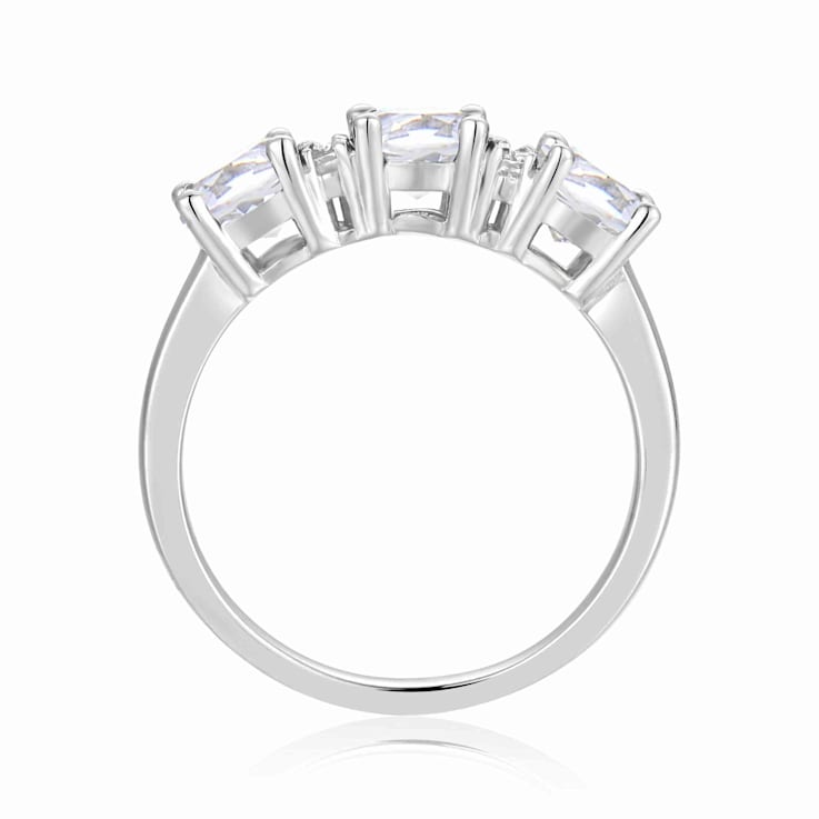 White Topaz and Moissanite Sterling Silver 3-Stone Ring