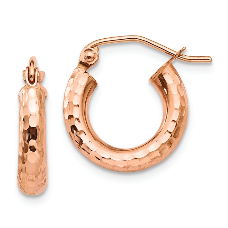 14k Rose Gold 9/16" Polished Small Diamond-cut Tube Hoop Earrings
