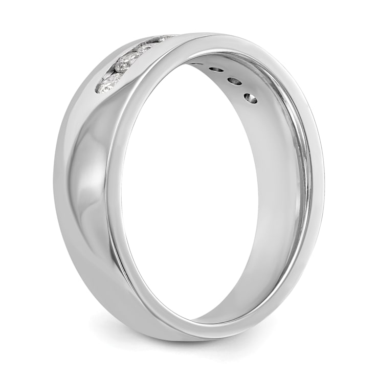 Rhodium Over 14K White Gold Lab Grown Diamond Men's Band