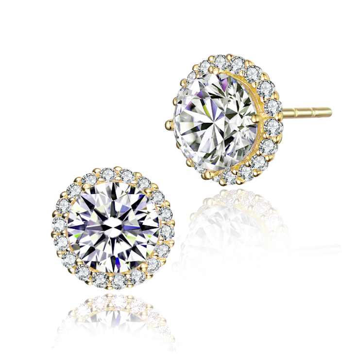 CZ Halo Stud Earrings In 14K Gold Over Sterling Silver