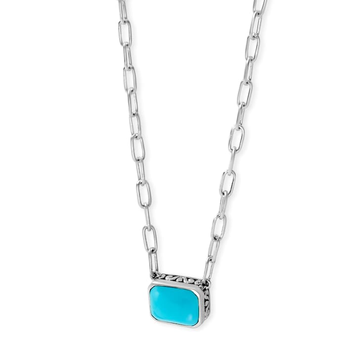 Turquoise Bezel Solitaire Necklace In Sterling Silver
