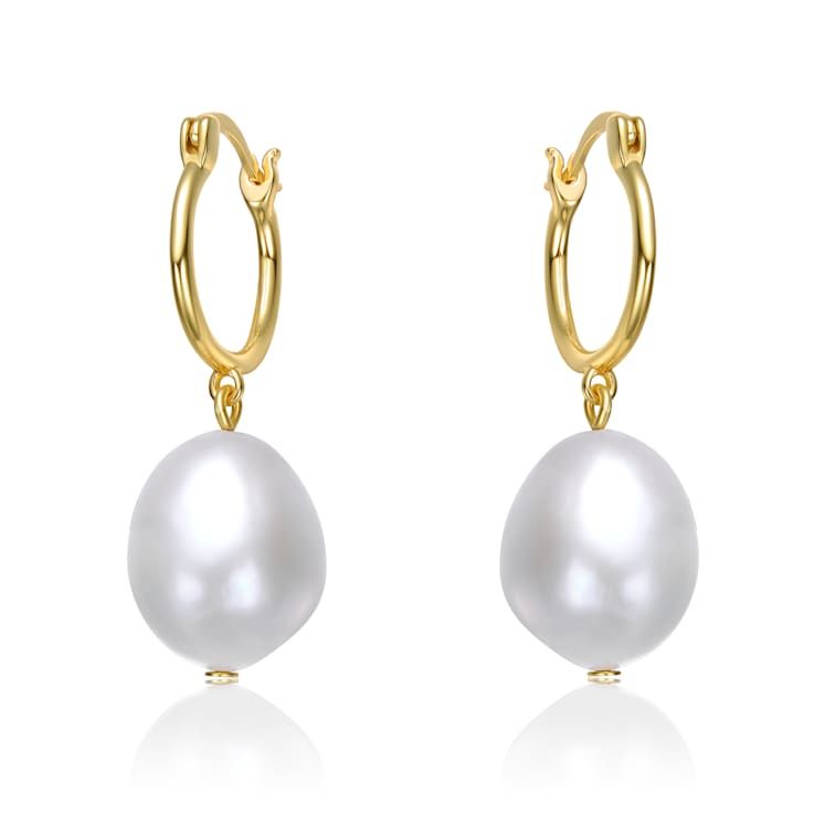 Pear Shape Freshwater Pearl Drop Earrings In 14K Gold Over Sterling Silver
