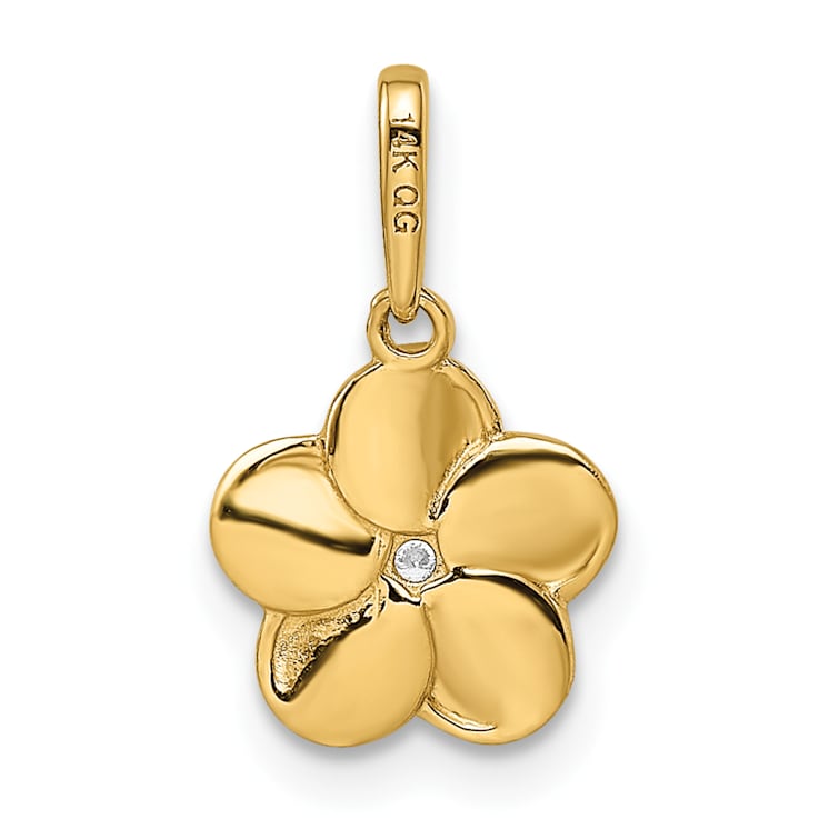 14K Yellow Gold Cubic Zirconia Flower Pendant