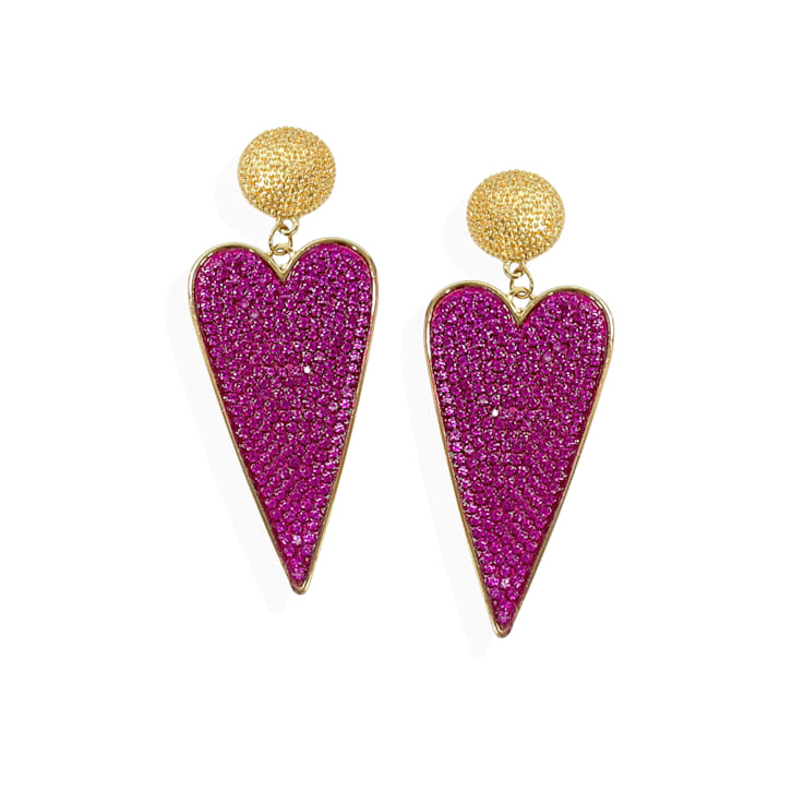 Off Park® Collection, Gold Tone Heart Shape Fushia Crystal Drop Dangle Earring