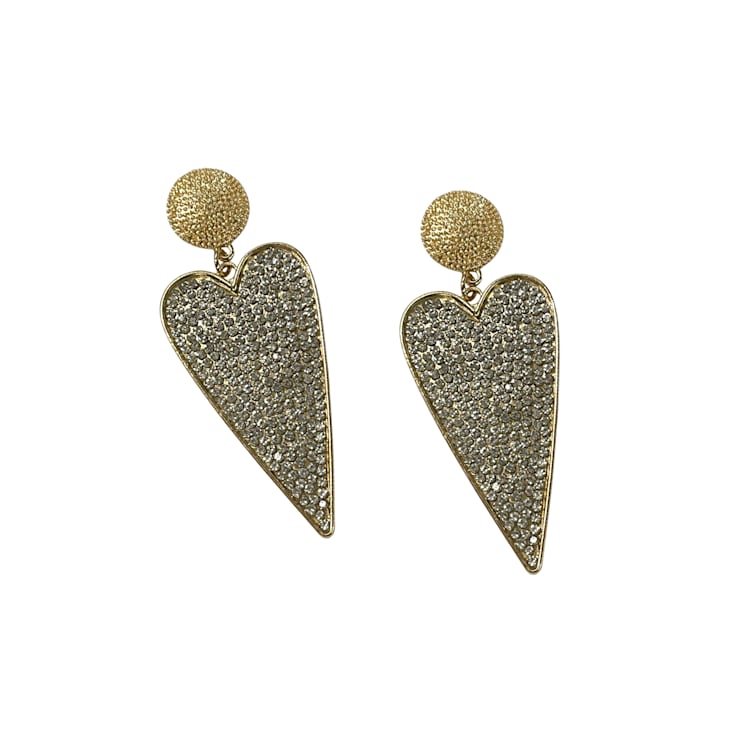 Gold Tone Heart Shape Clear Crystal Drop Dangle Earring