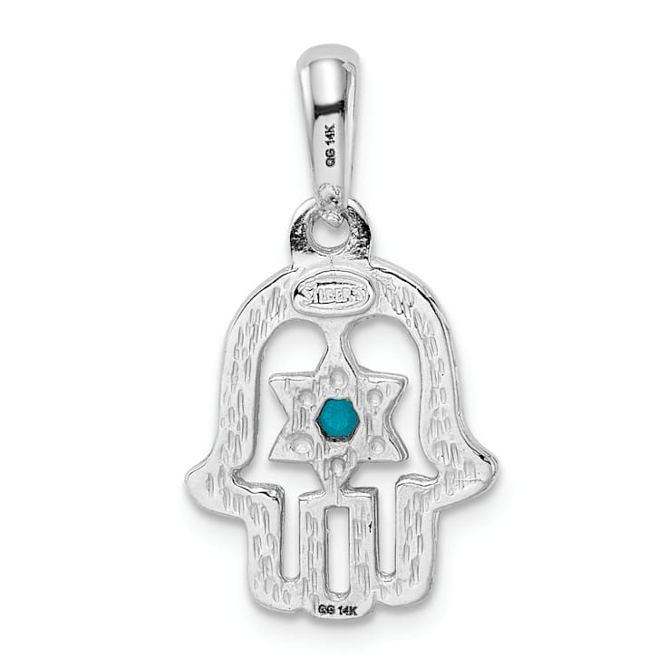 Rhodium Over 14k White Gold Turquoise Chamseh Pendant