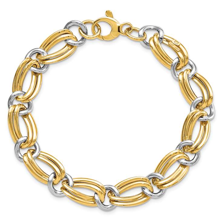14K Two-tone Gold 10mm Polished Link Bracelet