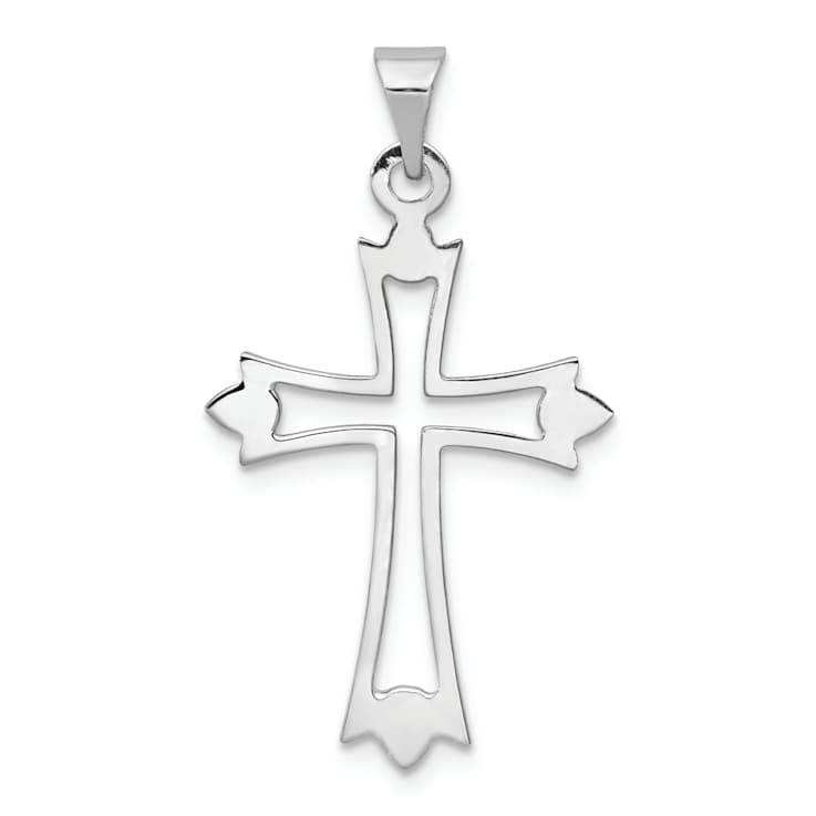Rhodium Over 14k White Gold Budded Cross Pendant