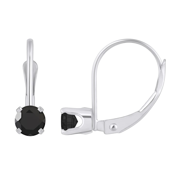 4mm Round Black Onyx Rhodium Over 14k White Gold Drop Earrings