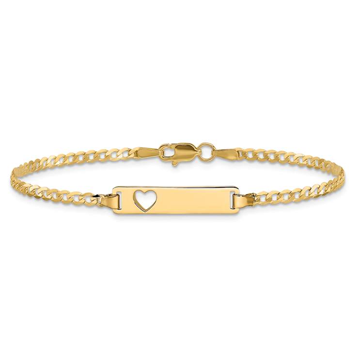 10k Yellow Gold Cut-out Heart Flat Curb Link ID Bracelet