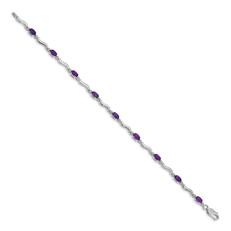 Rhodium Over 10k White Gold Diamond and Amethyst Bracelet