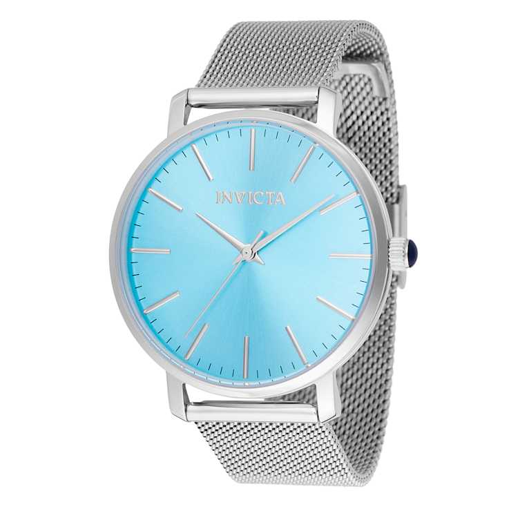 Invicta Angel 38mm Light Blue Dial Stainless Steel Mesh Band Quartz Watch