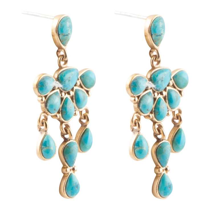 Barse Turquoise Teardrop Chandelier Earrings In Bronze