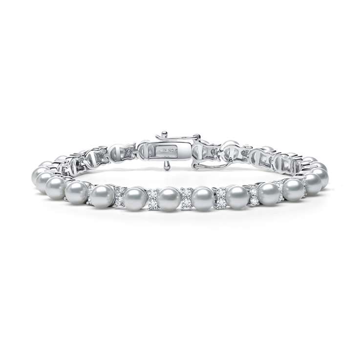 Pear Shape Pearl Simulant Tennis Bracelet In Sterling Silver