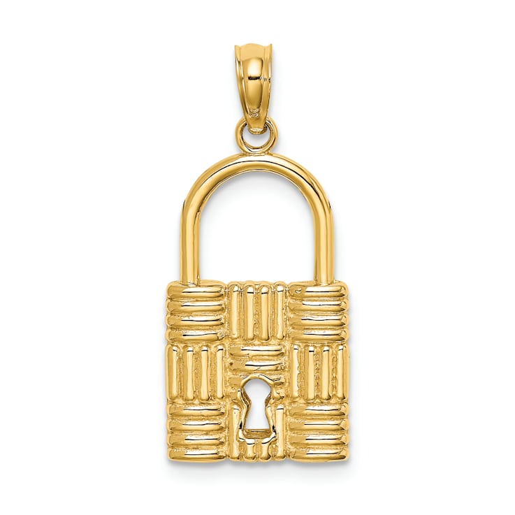 14K Yellow Gold 3D Padlock with Key Hole Charm