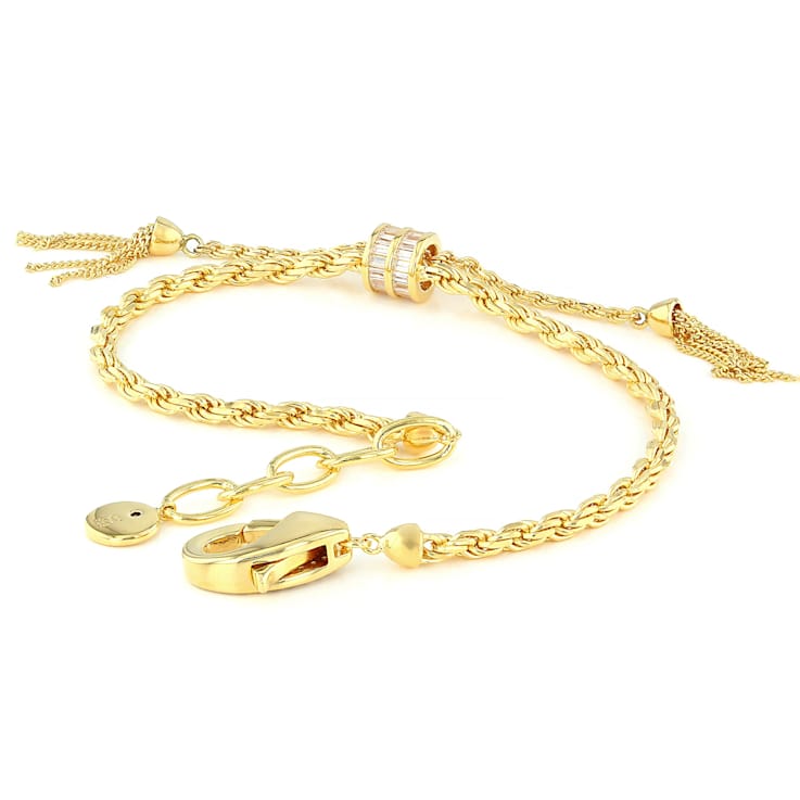 CZ Tassel Chain Bracelet In 18K Gold Over Sterling Silver 1.28ctw
