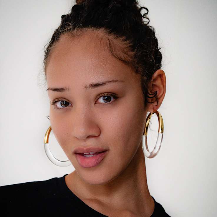14K Yellow Gold Over Brass Acrylic XL Clear Chunky Graduated Hoop Earrings