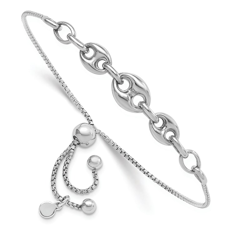Rhodium Over Sterling Silver Fancy Adjustable Bracelet