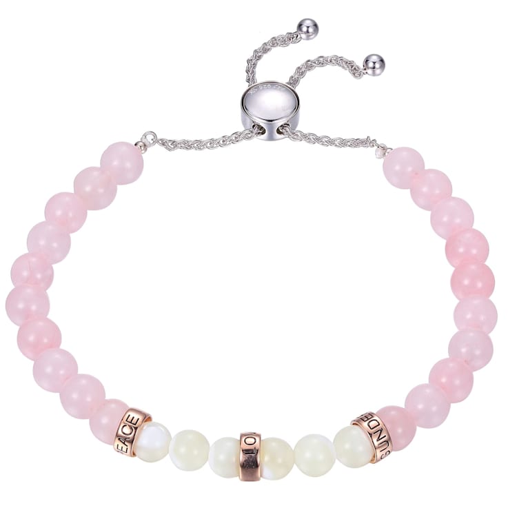Pink Rose Quartz Two-Tone Sterling Silver And 10k Rose Gold Bracelet