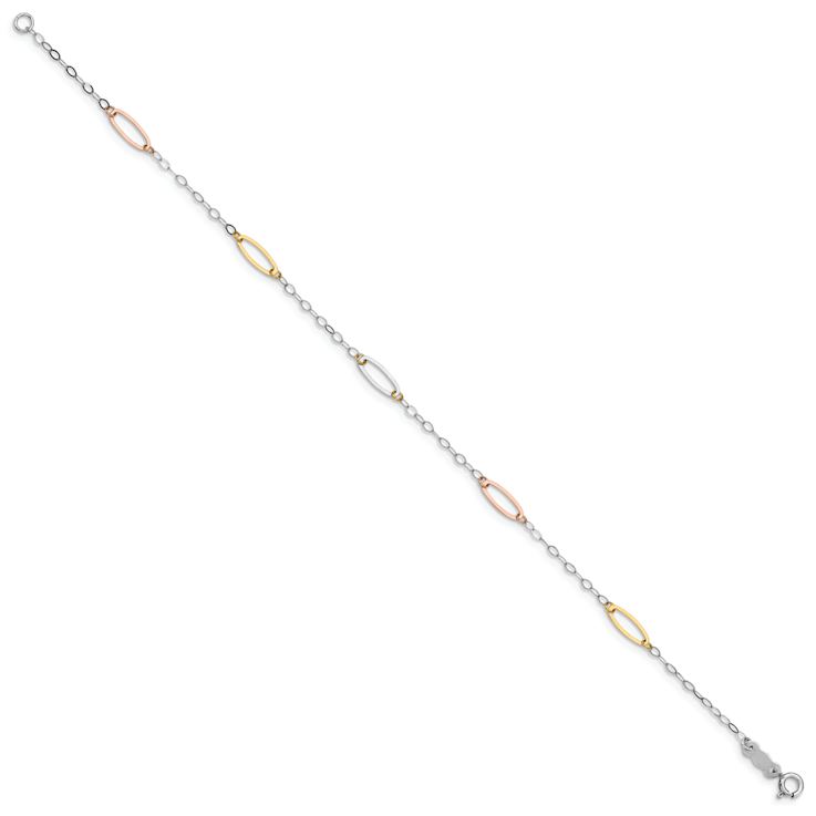 14k Tri-color Gold Oval Link Bracelet