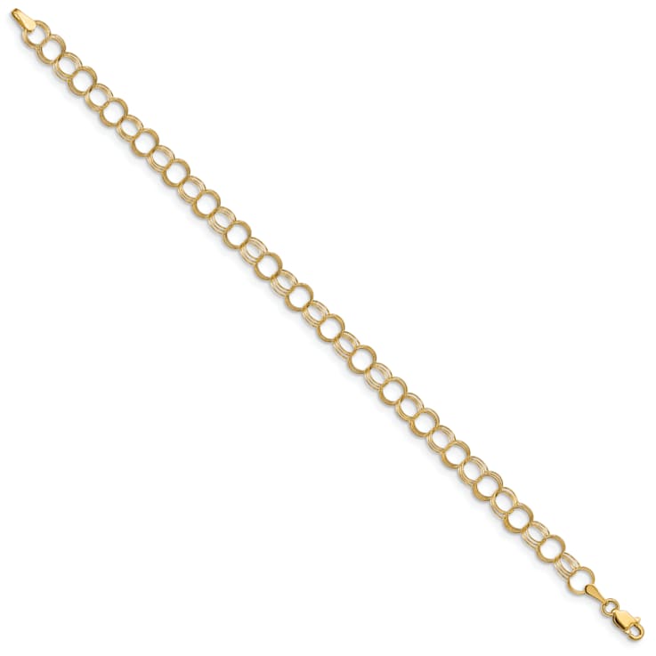 14k Yellow Gold 6mm Solid Triple Link Charm Bracelet