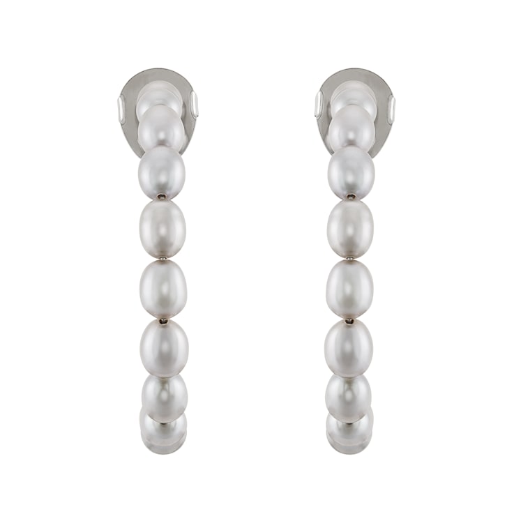 5x3mm Oval Gray Freshwater Pearl Sterling Silver Hoop Earrings
