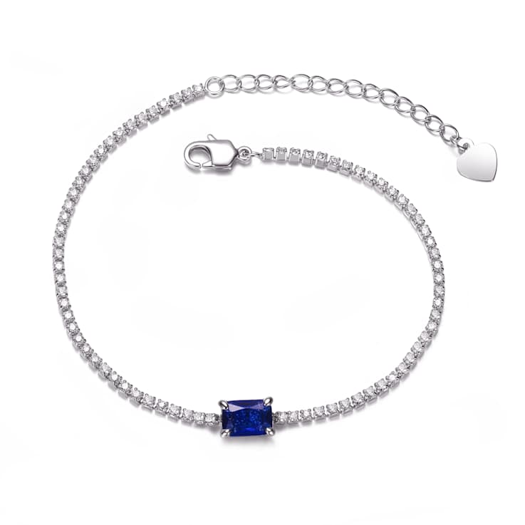Sapphire Color CZ Station Bracelet In Sterling Silver