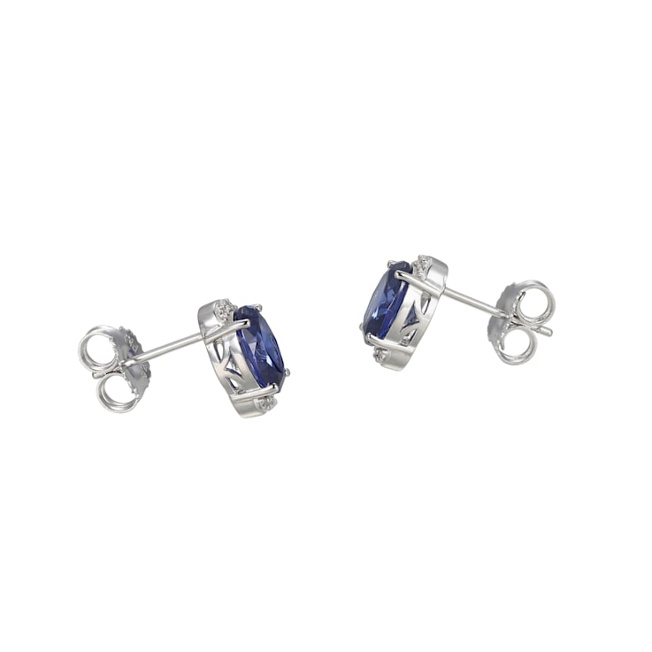 Blue And White Cubic Zirconia Rhodium Over Sterling Silver Stud Earrings 3.12ctw