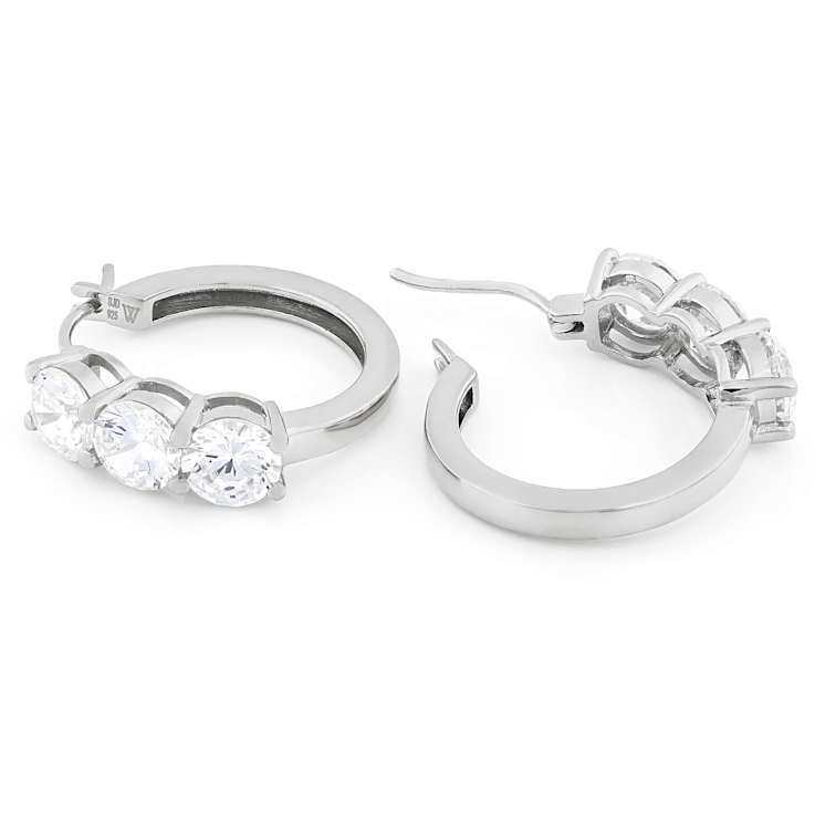 3-Stone CZ Hoop Earrings In Sterling Silver