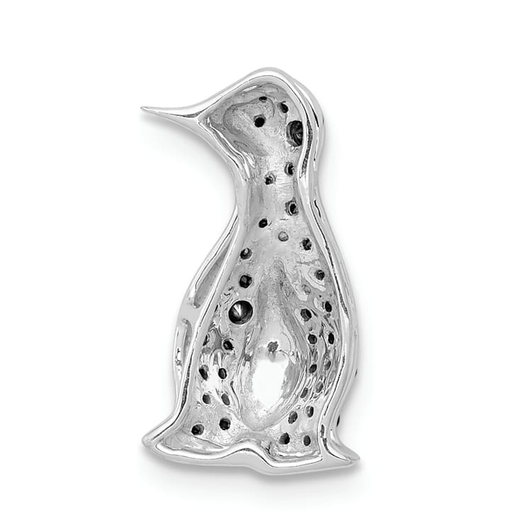 Rhodium Over 14k White Gold Black Diamond Penguin Chain Slide Pendant