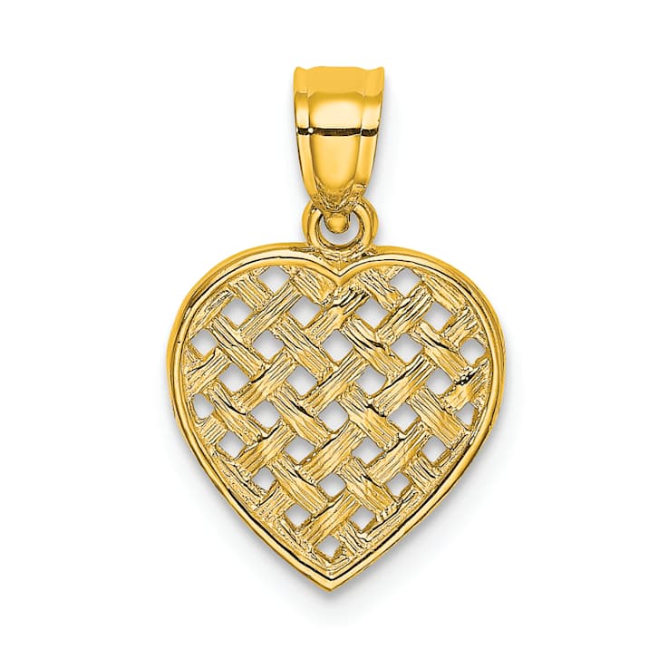10K Yellow Gold Cut-Out Textured Woven Heart Charm