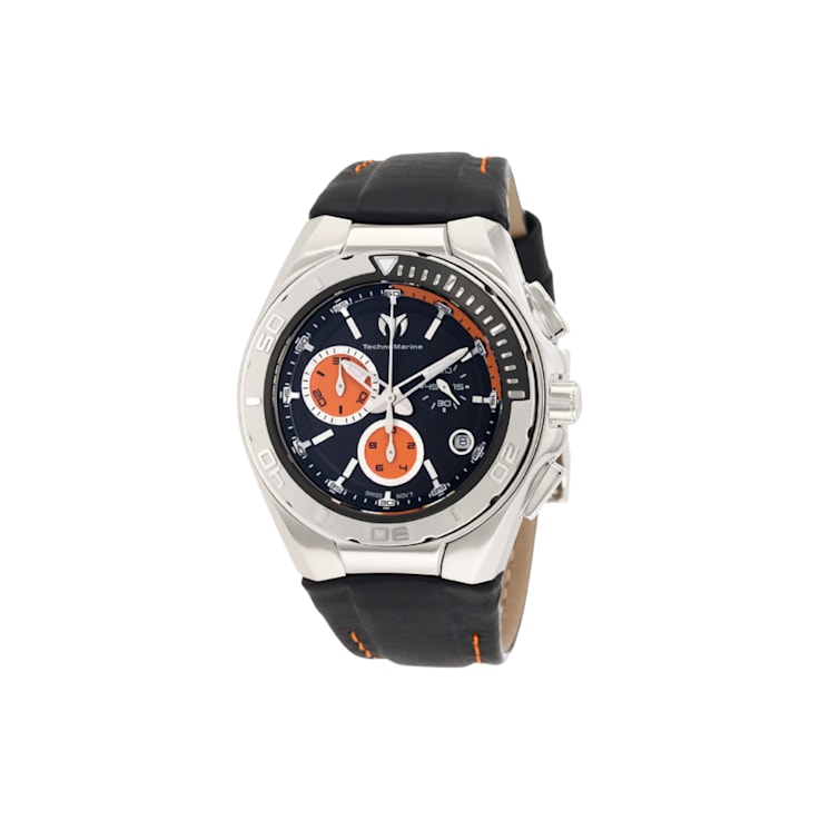 Technomarine Men's Black and Orange Chronograph Black Leather Strap Watch