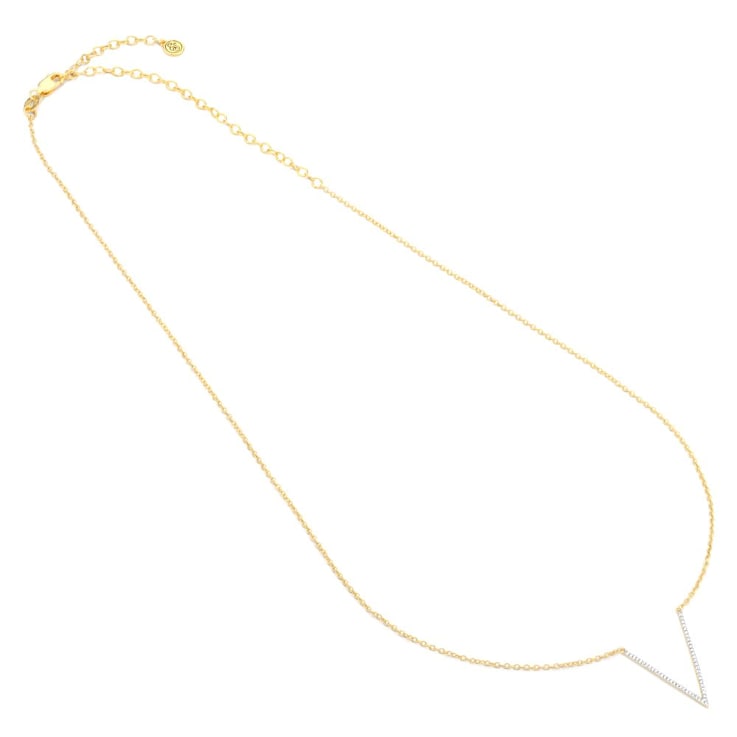 Diamond Accent V-Pendant Necklace In 14K Gold Over Sterling Silver