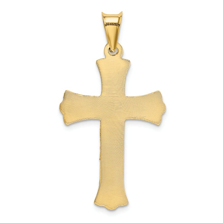 14k Yellow Gold Polished, Satin and Diamond-Cut Crucifix Pendant