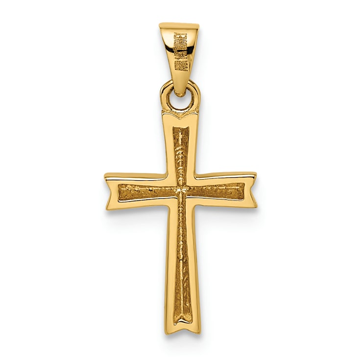 Rhodium Over 14K Two-tone Gold Diamond-cut Small Latin Cross Pendant