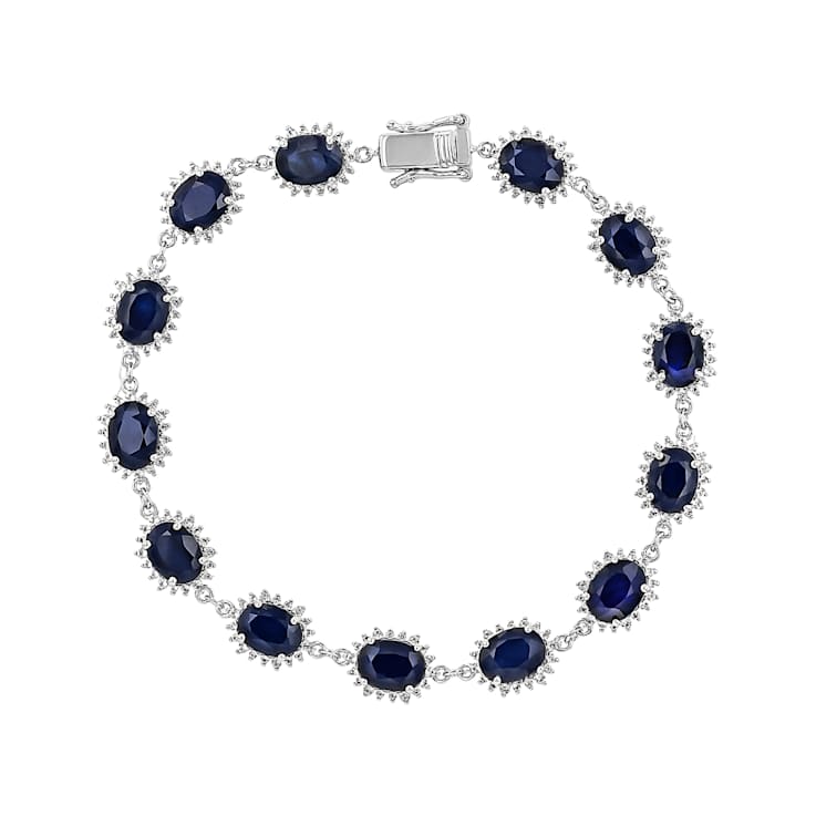 Blue Sapphire And White Topaz Tennis Bracelet In Sterling Silver 20.07ctw