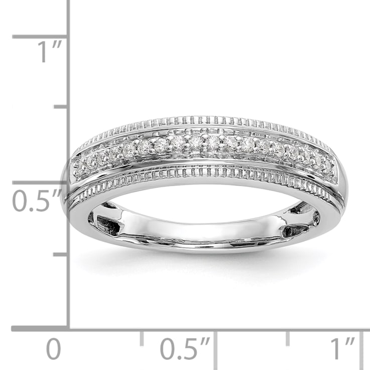 Rhodium Over 14K White Gold Diamond Trio Men's Wedding Band 0.10ctw