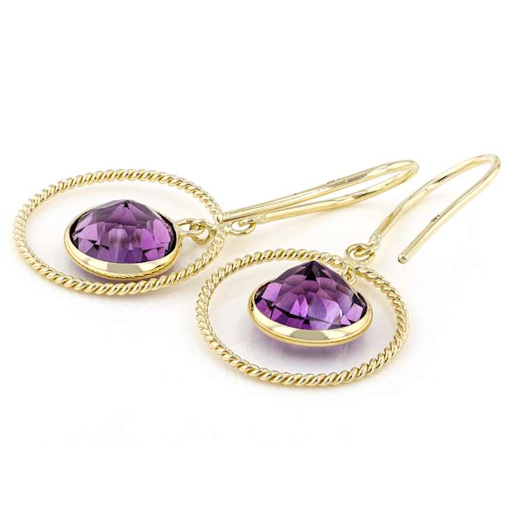 Purple Amethyst 14k Yellow Gold Dangle Earrings 3.32ctw