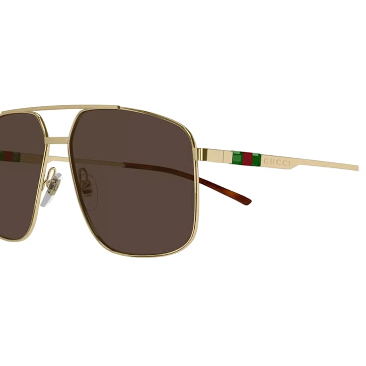 Gucci Gold Tone Square Frame / Brown Lenses Sunglasses