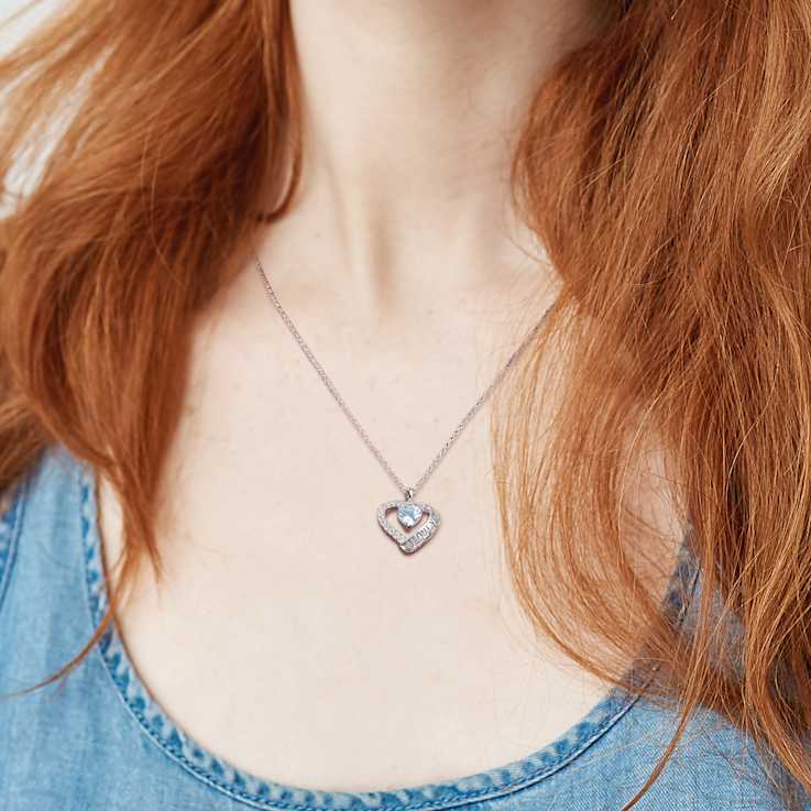 1.88ctw Sky Blue and White Topaz Heart "I love You" Heart
Pendant with Chain in Sterling Silver
