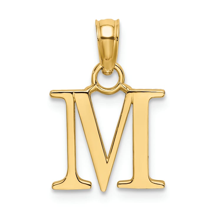 14k Yellow Gold Polished Block Letter M Initial Pendant