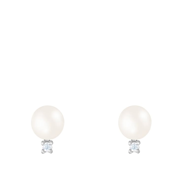 White Cultured Freshwater Pearl and CZ Rhodium Over Sterling Silver
6-7mm Button Earrings