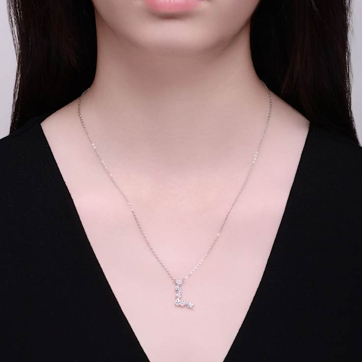 Initial L Mixed Cut CZ Pendant Necklace In Sterling Silver 18 Inch