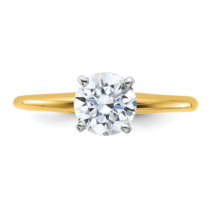 14K Yellow Gold With White Gold Accents 1 ct. D E F Pure Light Round
Moissanite Solitaire Ring