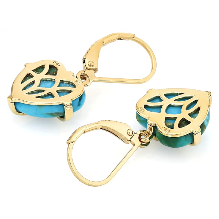 Turquoise Heart Earrings In 18K Gold Over Sterling Silver 12x11mm