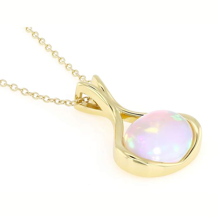 Ethiopian Opal Solitaire Pendant In 18K Gold Over Sterling Silver