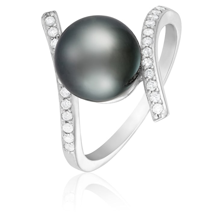 9-10mm Black Cultured Tahitian Pearl 14K White Gold ring