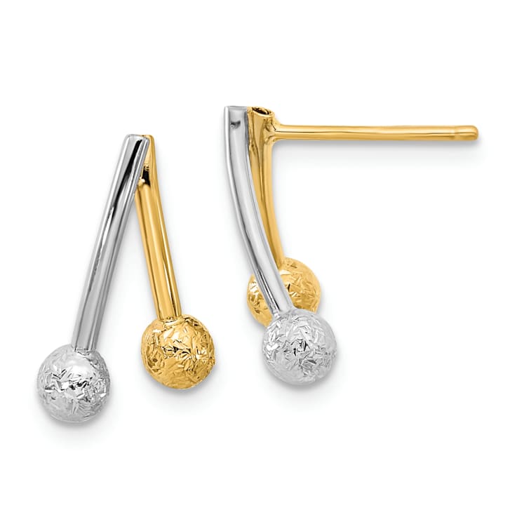 14K Two-tone Gold Polished and Textured Dangle Earrings